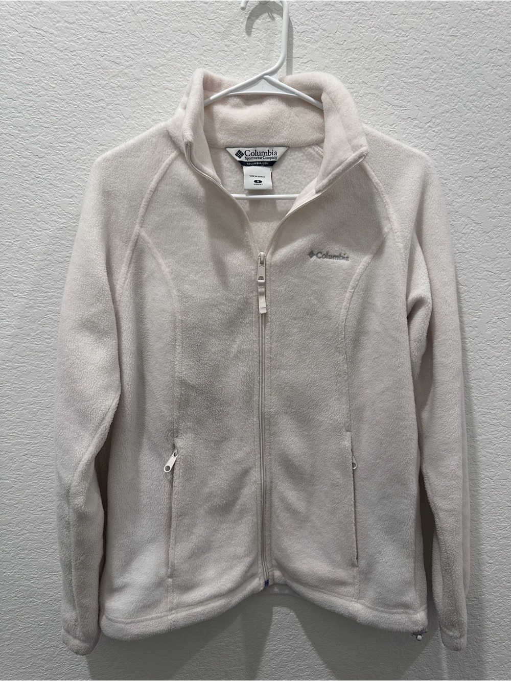 Columbia Womens‎ Cream Full Zip Fleece Jacket Mock Neck Soft Shell Small